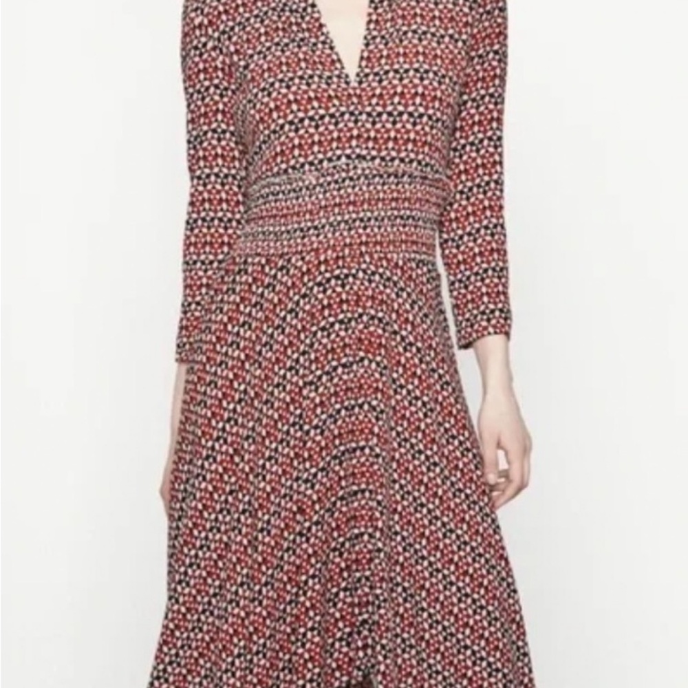 Maje Red and White A-Line Wrap Dress